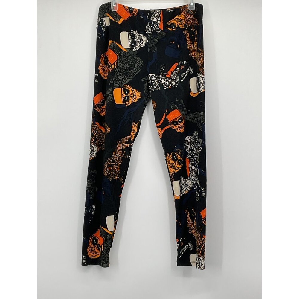 Lularoe T&C Leggings Halloween Skull Print Black/Orange Womens TC Size